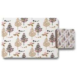Christmas Tree, Holly Leaf Pattern (Placemat & Coaster Set)