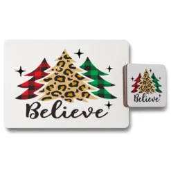 Christmas Trees With Leopard Print (placemat & Coaster Set)