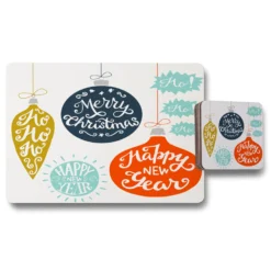 Vintage Christmas Baubles With Merry Christmas (placemat & Coaster Set)