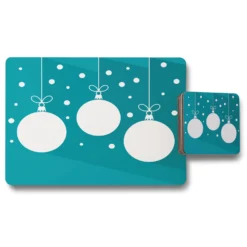 Green Christmas Baubles (placemat & Coaster Set)