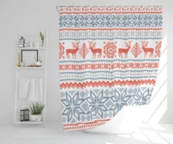 Christmas Background With Deer (shower Curtain)