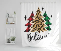 Christmas Trees With Leopard Print (shower Curtain)